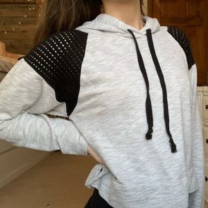 Long sleeve grey shirt with mesh shoulders